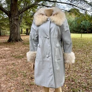 Norne's of Wheeling Vintage Grey Leather Penny Lane Coat Real Fur Collar Cuffs